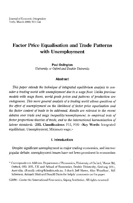 [PDF] Factor Price Equalisation and Trade Patterns with Unemployment