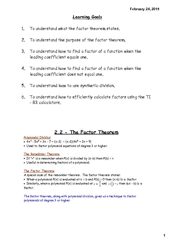 [PDF] 22 - The Factor Theorem