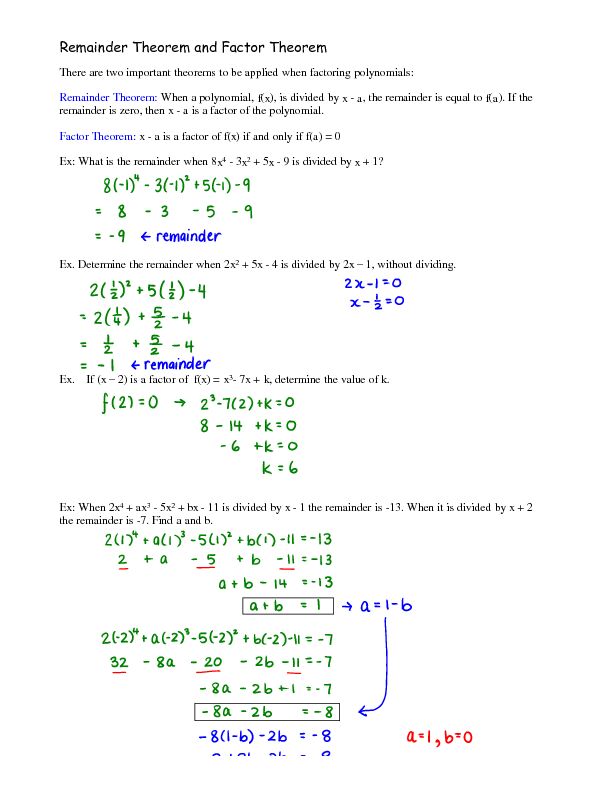 [PDF] Remainder Theorem and Factor Theorem