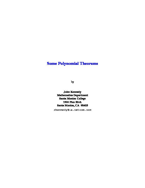 [PDF] Some Polynomial Theorems