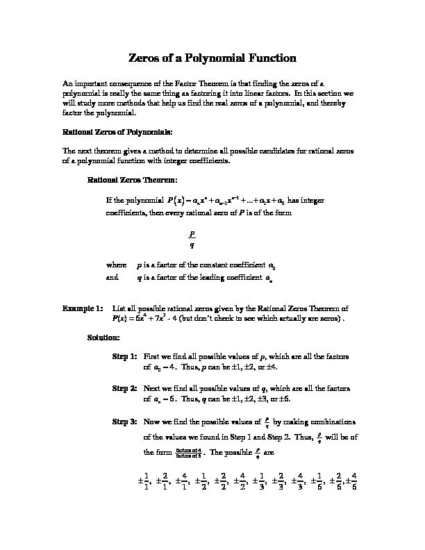 [PDF] Zeros of a Polynomial Function