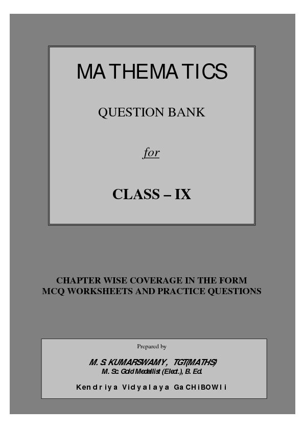 [PDF] Maths Class IX Question Bank - My Study materials – Kumar