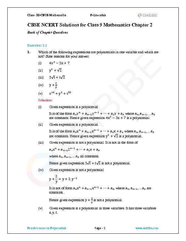 [PDF] CBSE NCERT Solutions for Class 9 Mathematics  - cloudfrontnet