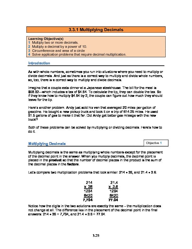 [PDF] 331 Multiplying Decimals - OpenTextBookStore