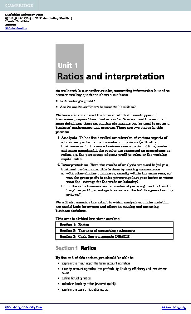 [PDF] Ratios and interpretation - Assets - Cambridge University Press
