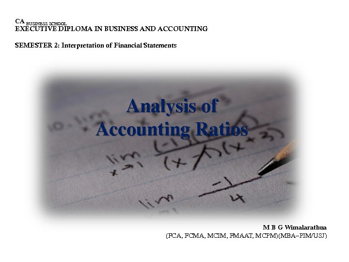 [PDF] Analysis of Accounting Ratios - CA Sri Lanka