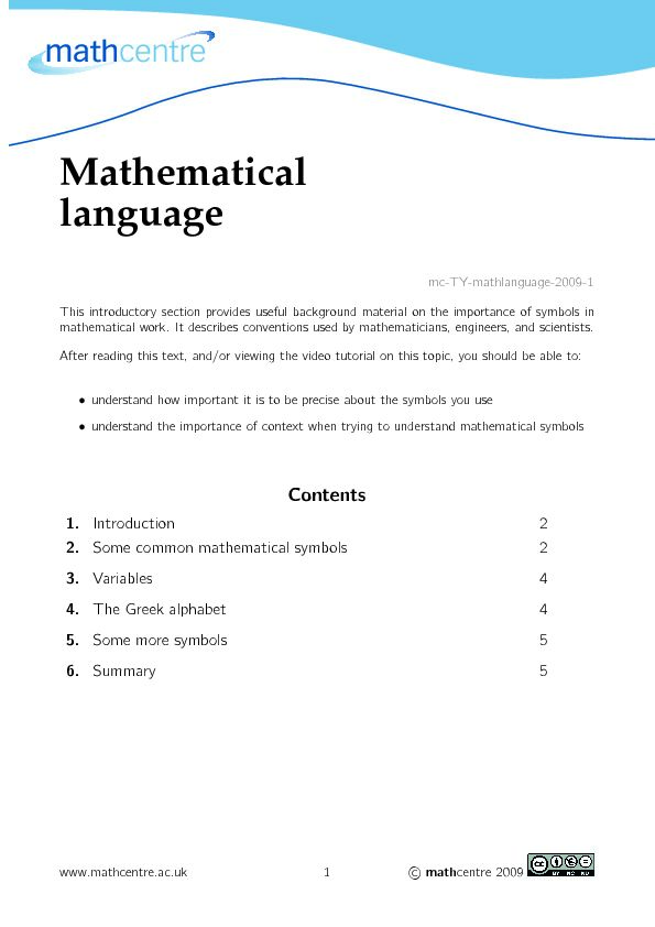 [PDF] Mathematical language - Mathcentre