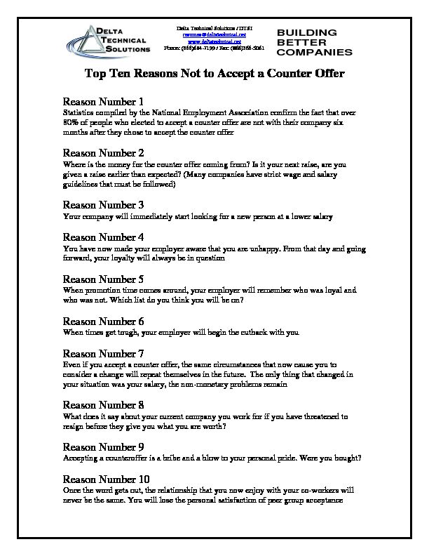 [PDF] Top Ten Reasons Not to Accept a Counter Offer