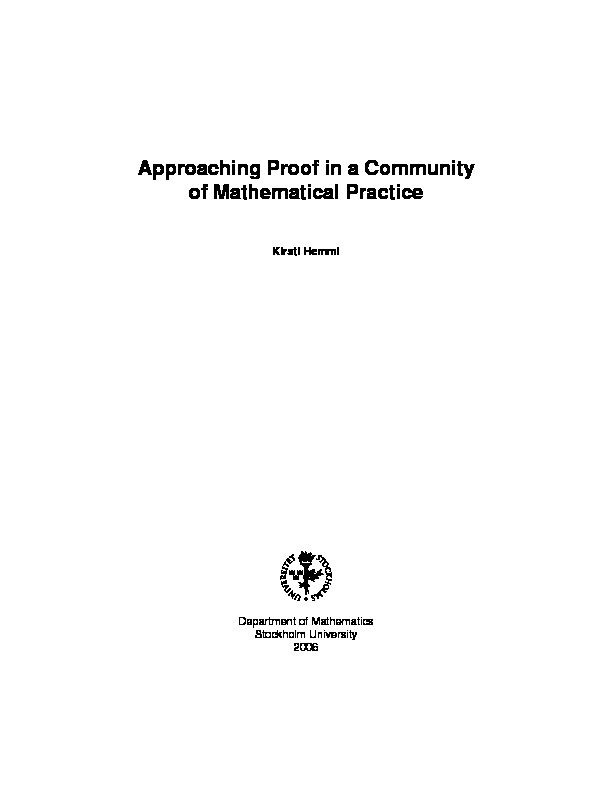 [PDF] Approaching Proof in a Community of Mathematical Practice