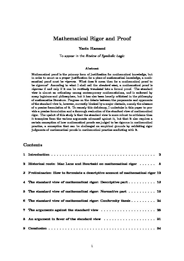 [PDF] Mathematical Rigor and Proof  Yacin Hamami