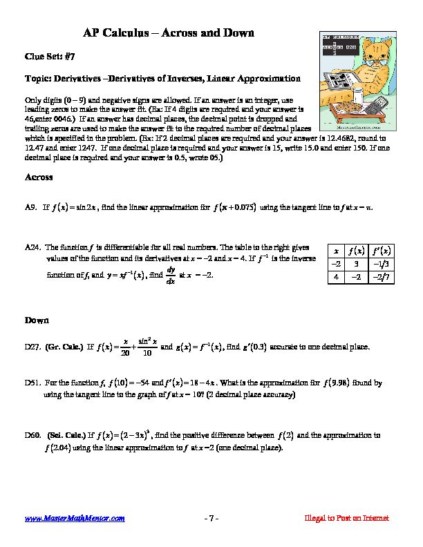 [PDF] AP Calculus – Across and Down - MasterMathMentorcom