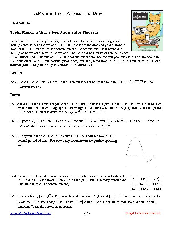 [PDF] AP Calculus – Across and Down - MasterMathMentorcom