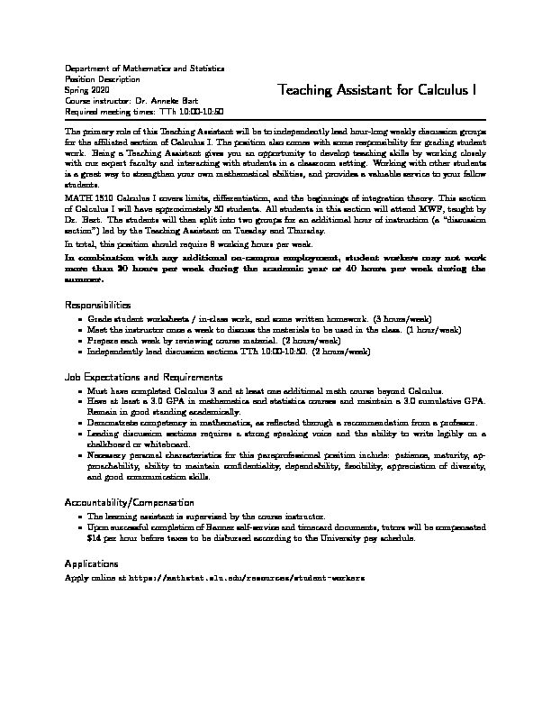 [PDF] Teaching Assistant for Calculus I - SLU Math
