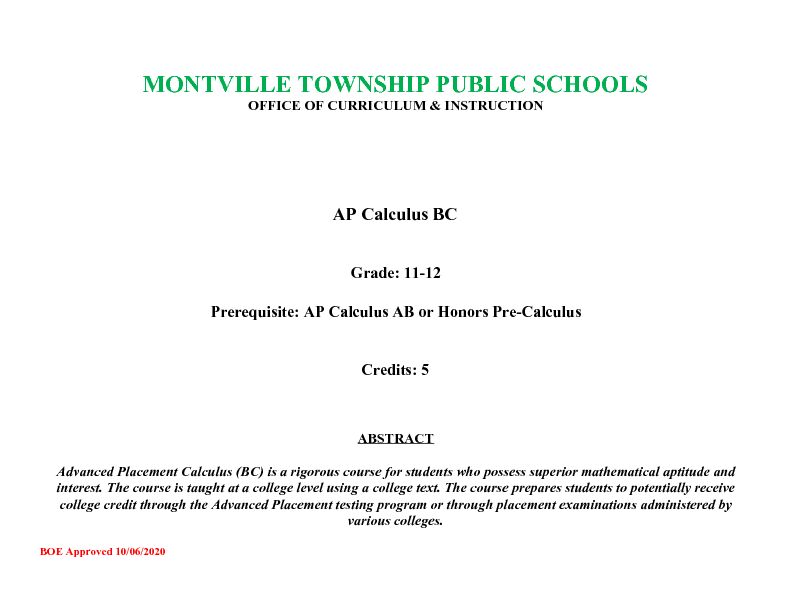 [PDF] AP Calculus BC - Montville Township Public Schools