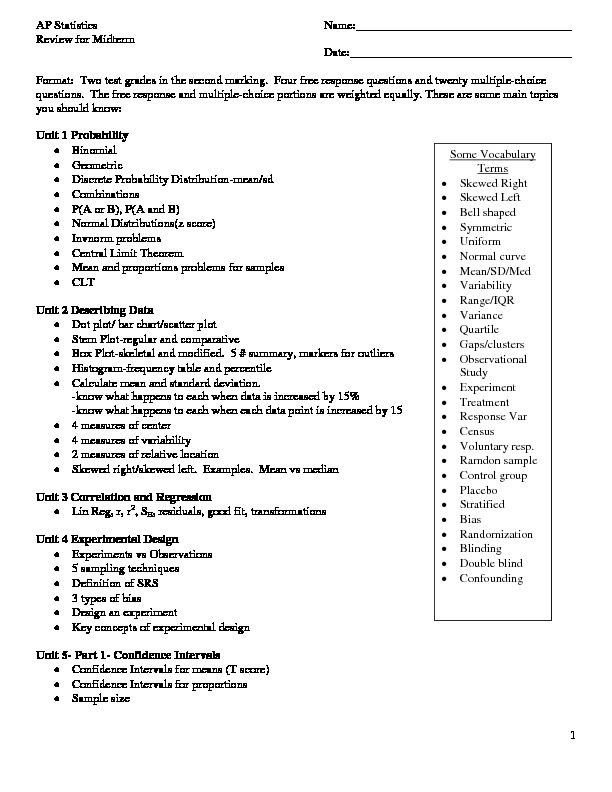 [PDF] AP Statistics Midterm Exam - Cabarrus County Schools