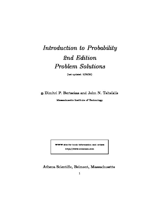 [PDF] Introduction to Probability 2nd Edition Problem Solutions