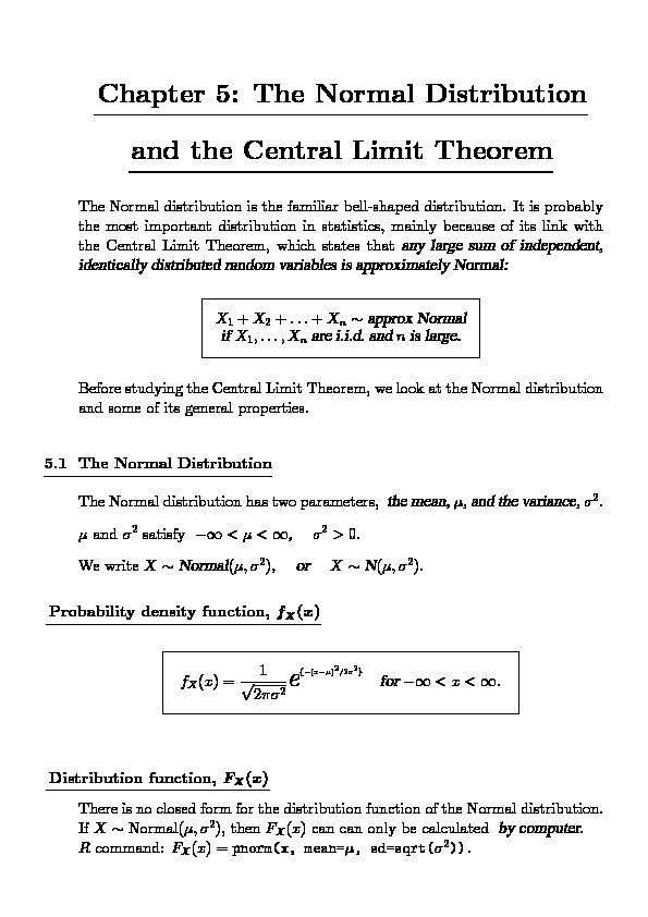 [PDF] Chapter 5: The Normal Distribution and the Central Limit Theorem
