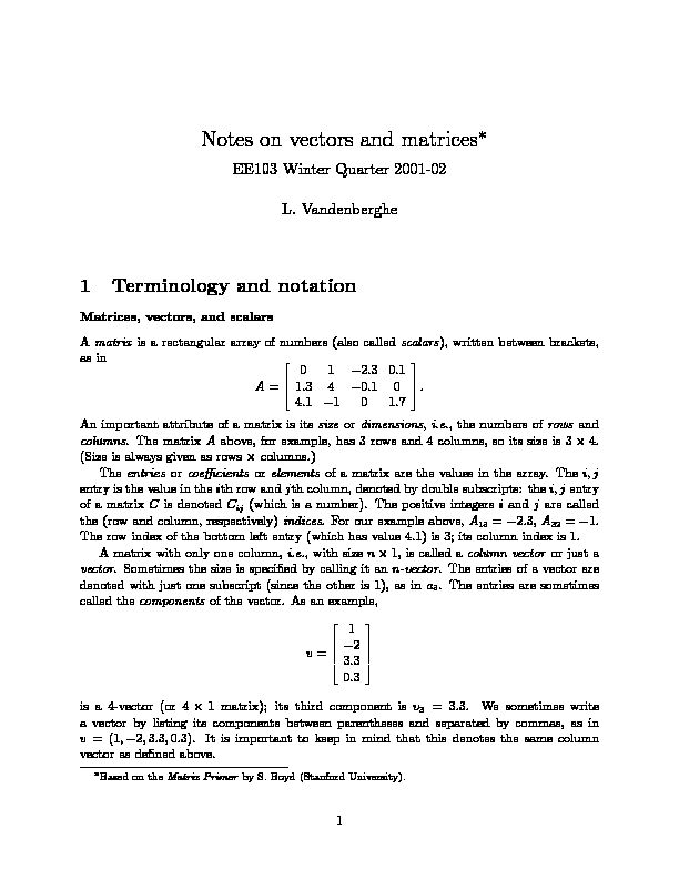 [PDF] Notes on vectors and matrices