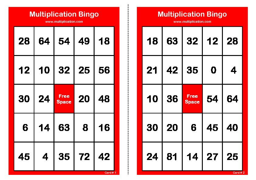 Bingo Cards - Everything multiplication at Multiplicationcom
