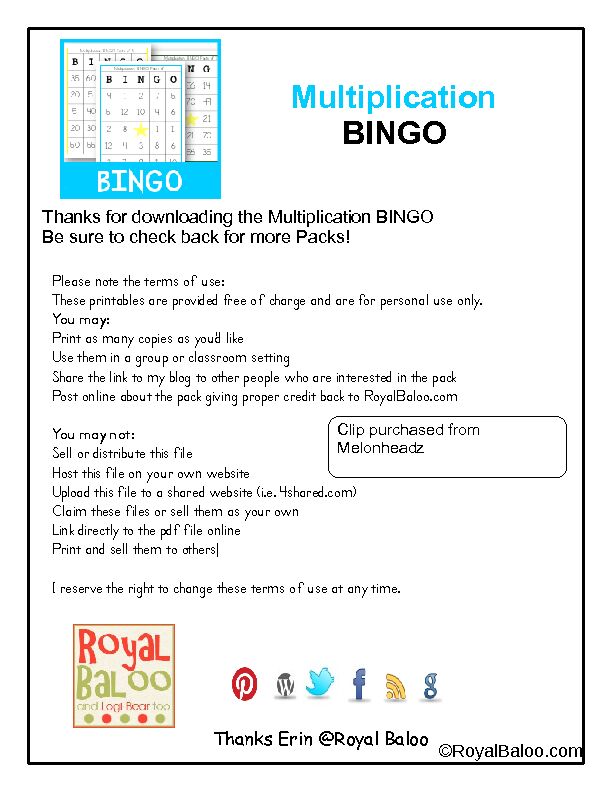 Multiplication BINGO - Royal Baloo