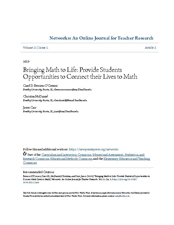 [PDF] Provide Students Opportunities to Connect their Lives to Math - ERIC
