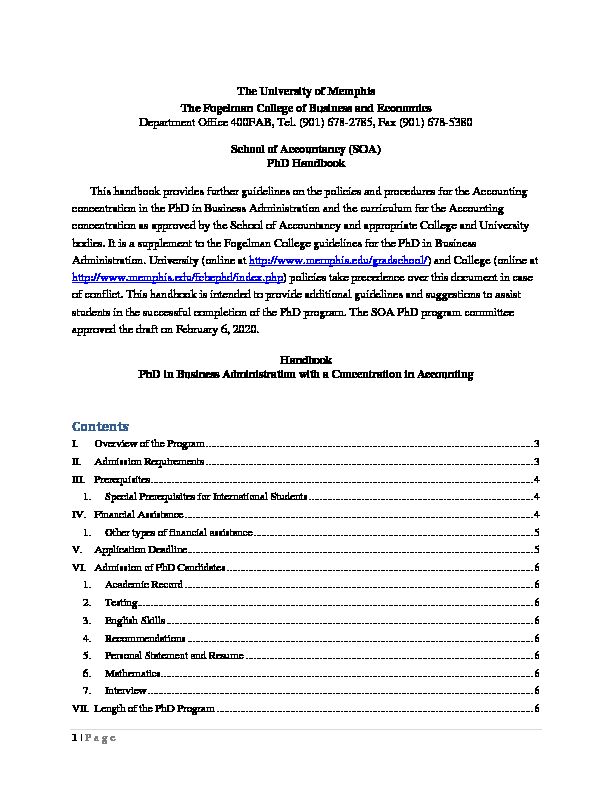 [PDF] School of Accountancy (SOA) PhD Handbook