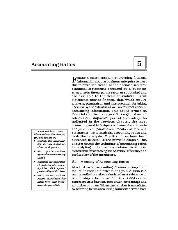 [PDF] Accounting Ratios - NCERT