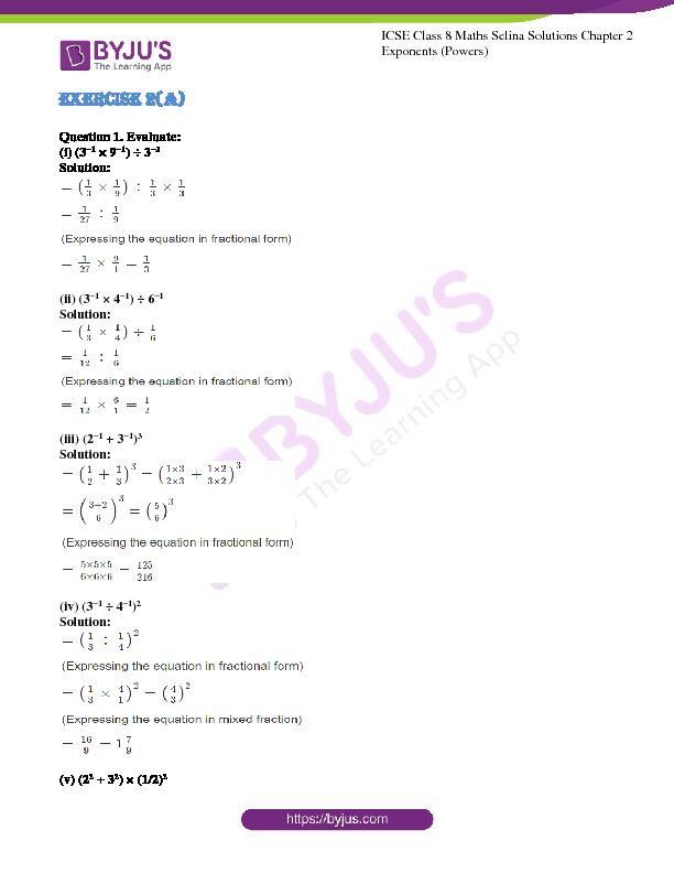 ICSE Class 8 Maths Selina Solutions Chapter 2 Exponents (Powers)