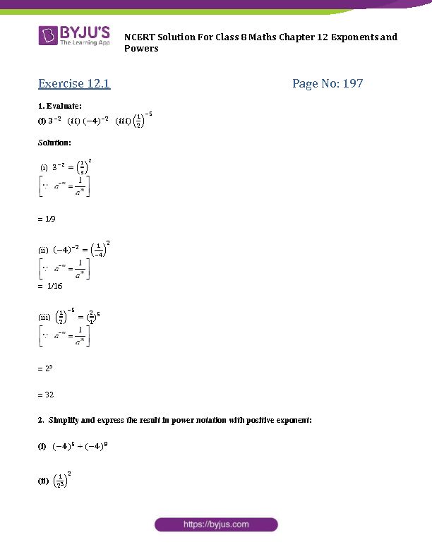 NCERT Solutions for CBSE Class 8 Maths Chapter 12 Exponents