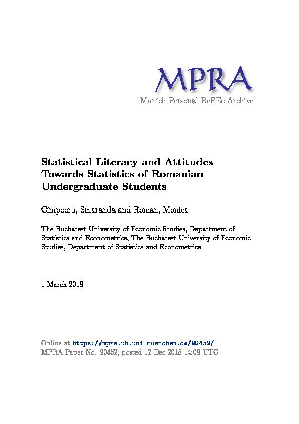 [PDF] Statistical Literacy and Attitudes Towards Statistics of Romanian