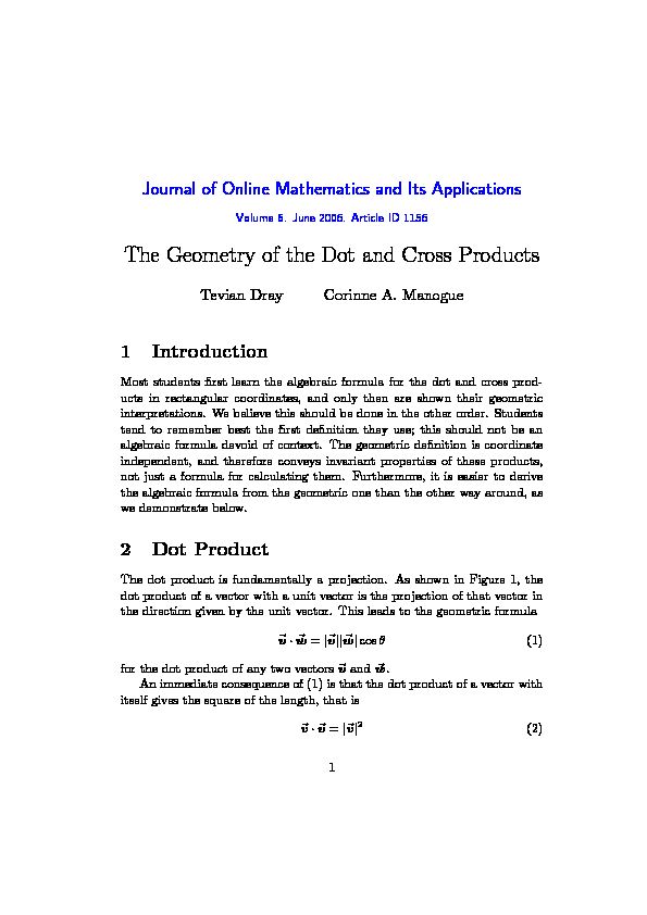 [PDF] The Geometry of the Dot and Cross Products