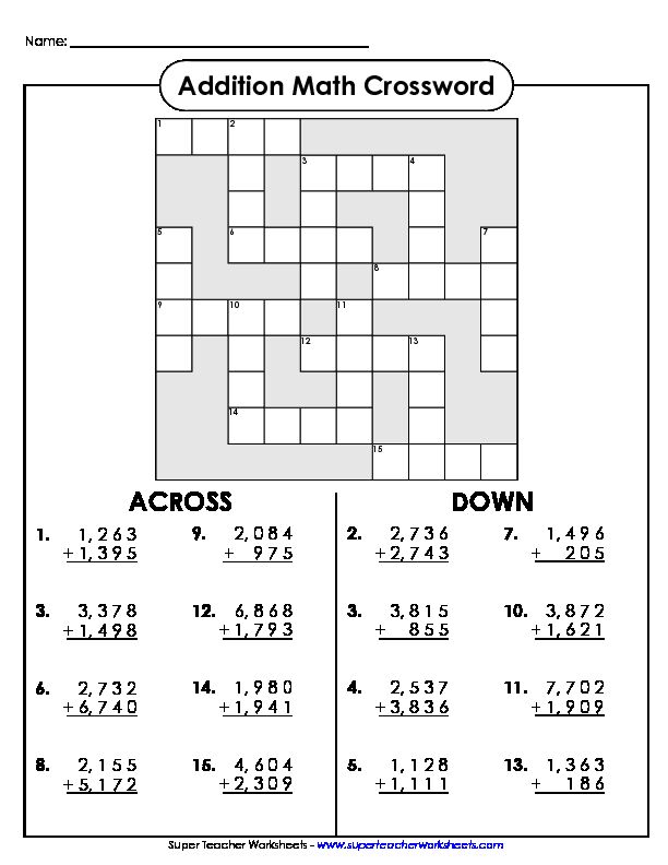 [PDF] Addition Math Crossword - Super Teacher Worksheets