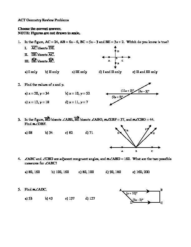 [PDF] ACT Geometry Review Problems Choose the correct answer NOTE