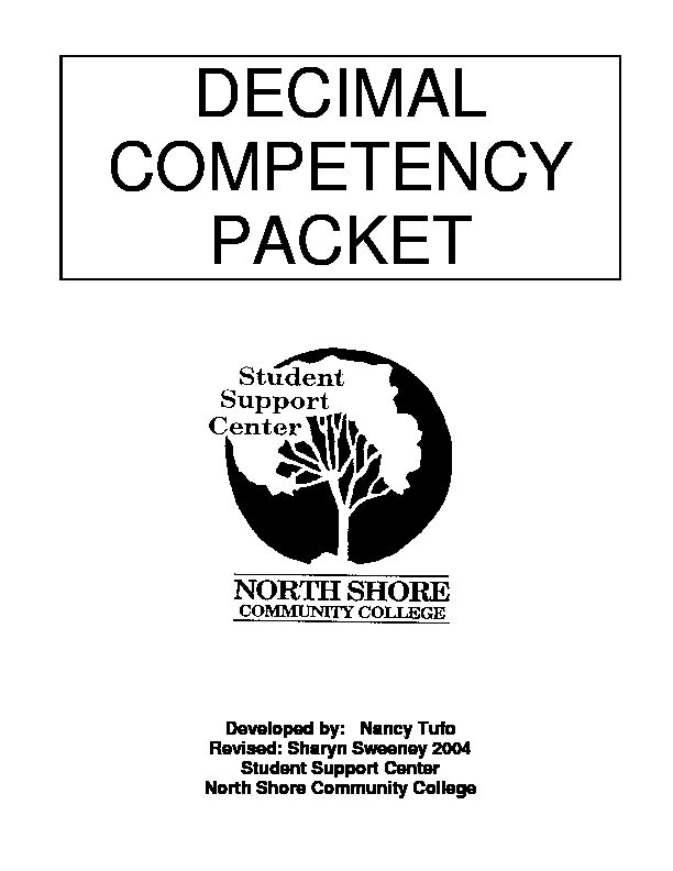 [PDF] DECIMAL COMPETENCY PACKET  North Shore Community College
