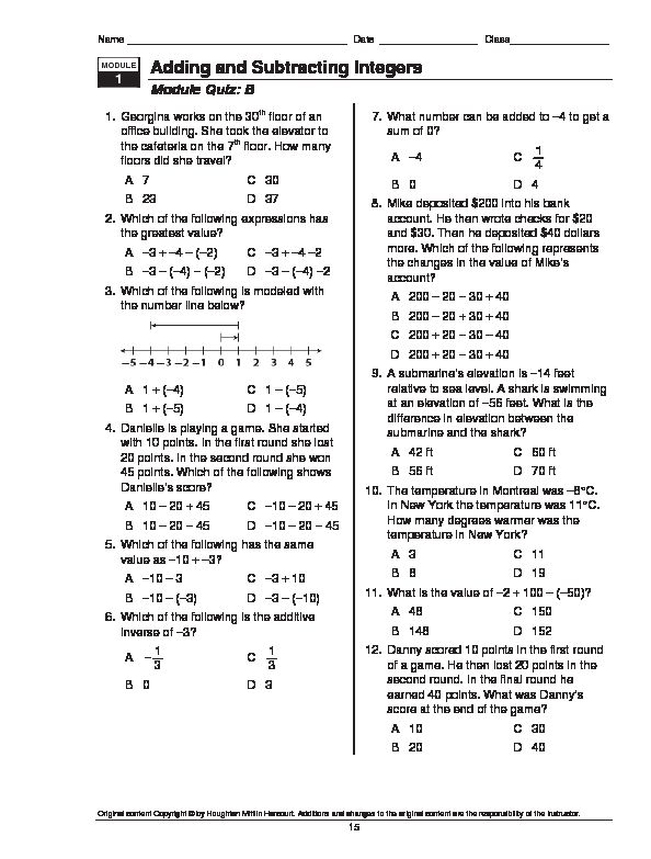 [PDF] Adding and Subtracting Integers