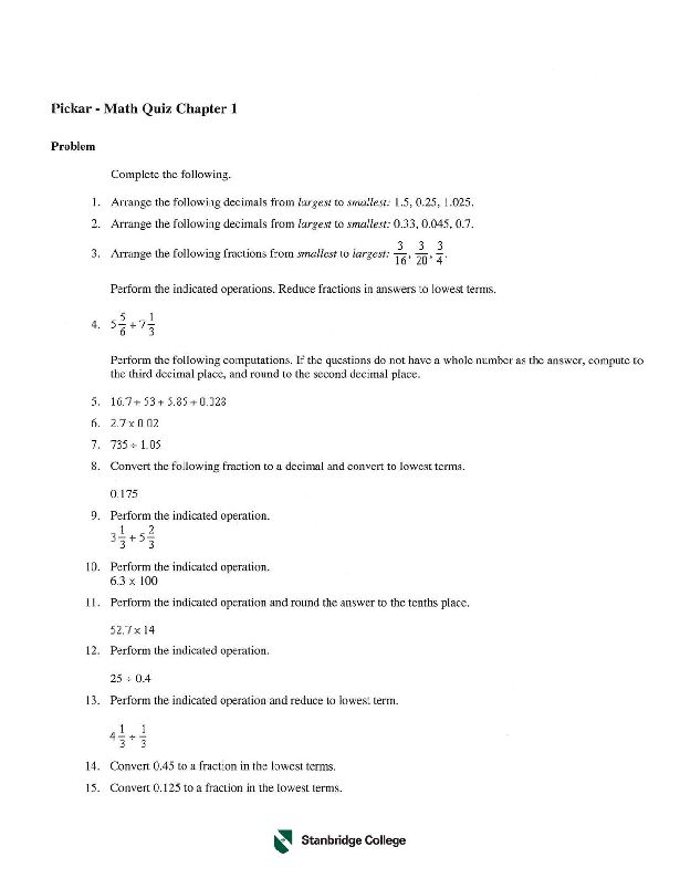 [PDF] Pickar- Math Quiz Chapter 1 DO NOT WRITE ON EXAM USE