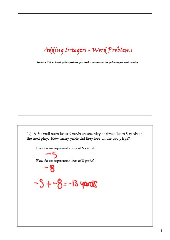 [PDF] Adding Integers - Word Problems