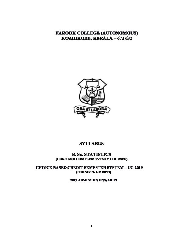 [PDF] KOZHIKODE, KERALA 673 632 SYLLABUS B Sc STATISTICS