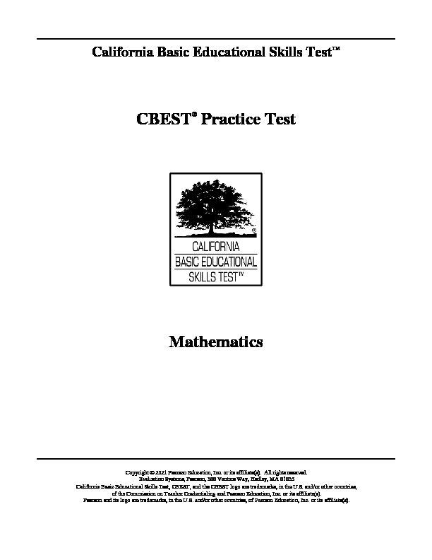 [PDF] CBEST Practice Test: Mathematics - California Educator