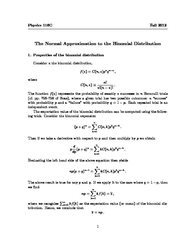 [PDF] The Normal Approximation to the Binomial Distribution