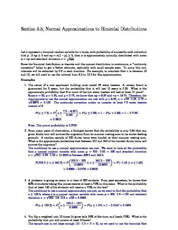 [PDF] Section 55, Normal Approximations to Binomial Distributions