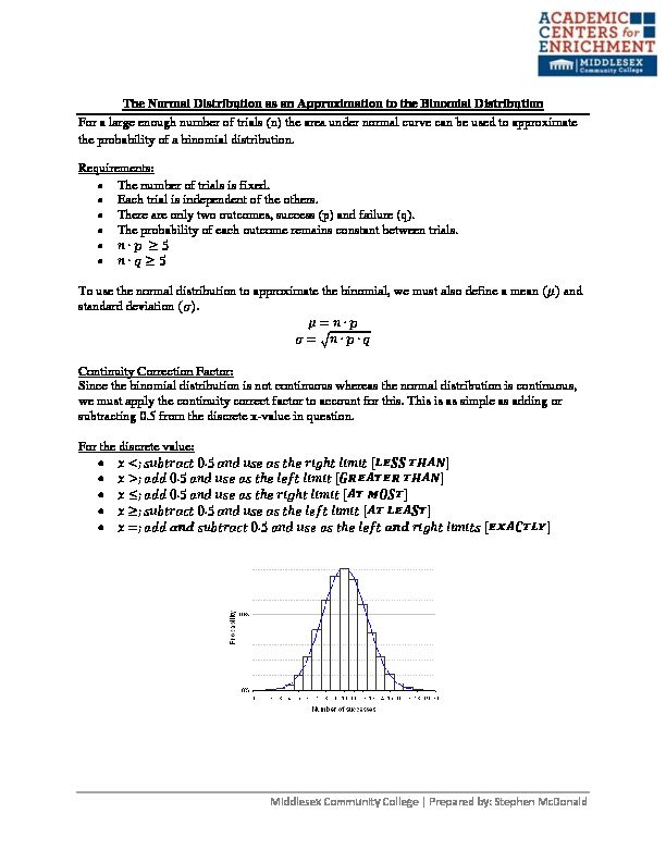 [PDF] The Normal Distribution as an Approximation to the Binomial