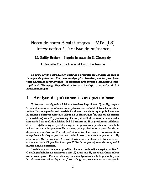 [PDF] Biostatistiques – MIV (L3) Introduction `a lanalyse de puissance