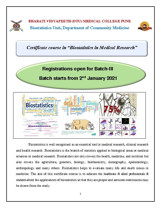 [PDF] Certificate course in “Biostatistics in Medical Research