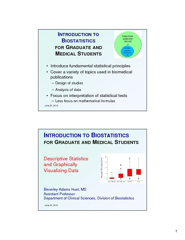 [PDF] introduction to biostatistics - medical students - UT Southwestern