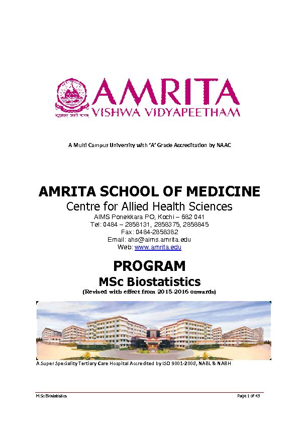 [PDF] AMRITA SCHOOL OF MEDICINE CURRICULUM MSc Biostatistics