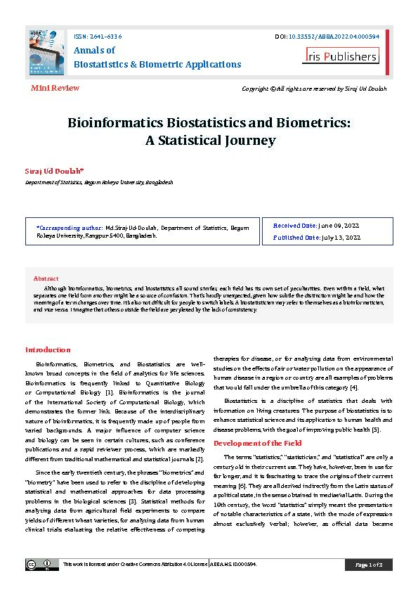 [PDF] Bioinformatics Biostatistics and Biometrics: A Statistical Journey