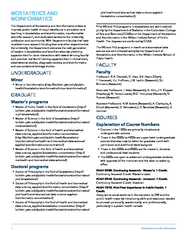 [PDF] BIOSTATISTICS AND BIOINFORMATICS  GW Bulletin
