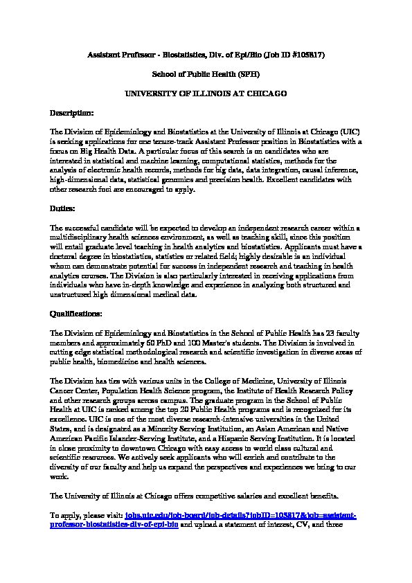 [PDF] Assistant Professor - Biostatistics, Div of Epi/Bio (Job ID  𙵙)