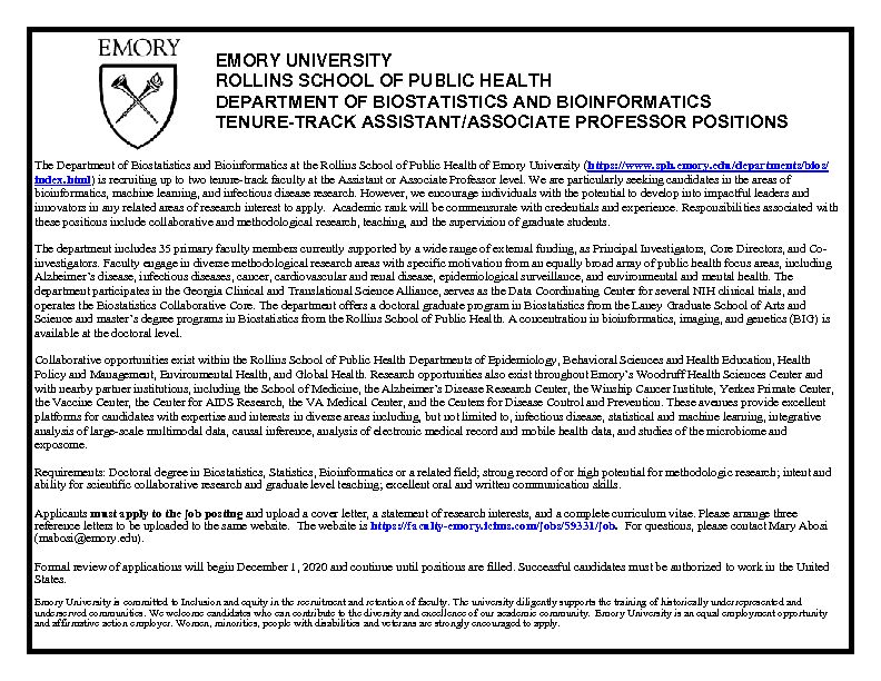 [PDF] Tenure Track Assistant or Associate Professor - Biostatistics